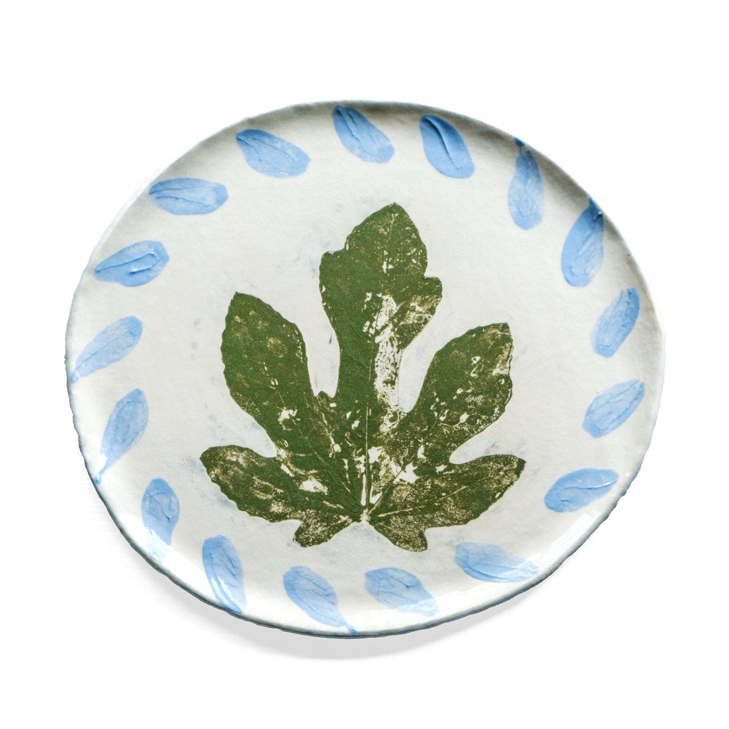 Gary Edwards - Fig Leaf Plate Blue / Cream