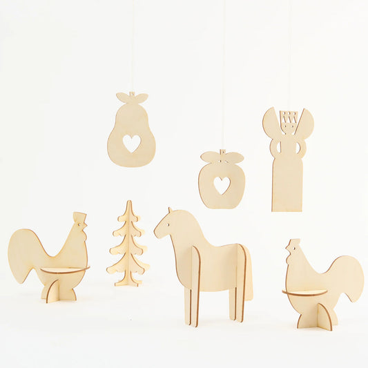 Wooden Festive Holiday Ornaments